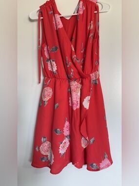 Collective Concepts Red Floral Wrap Mini Dress